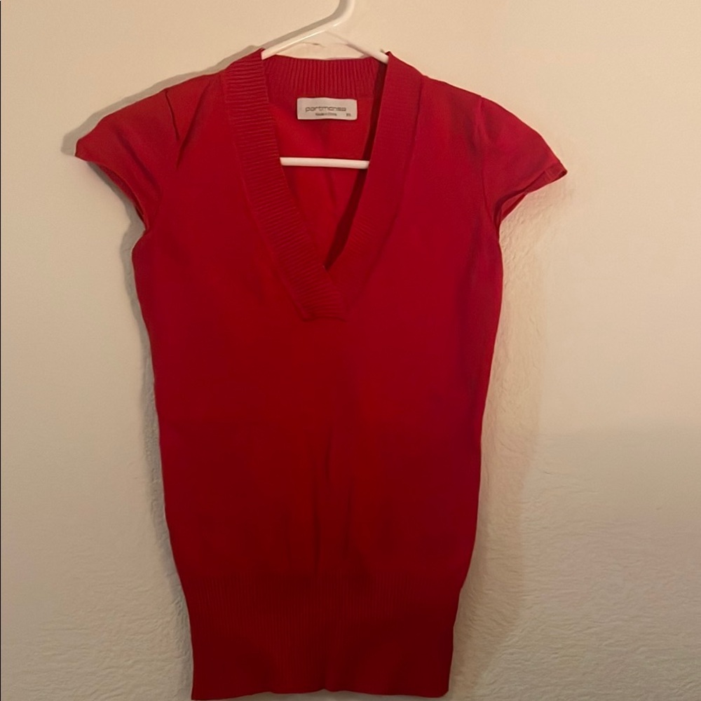 Women's Red V-Neck Top